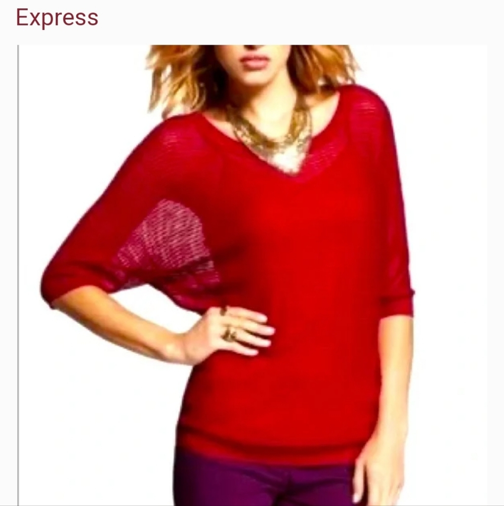 Express Open Stitch Mesh Dolman, 3/4 Length Sleeve Sweater Top, Size XS
